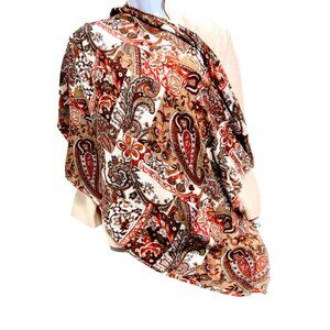 Vintage  MOONBAT Scarf cotton 66"x31" brown beige red flora paisley, Fringed(71